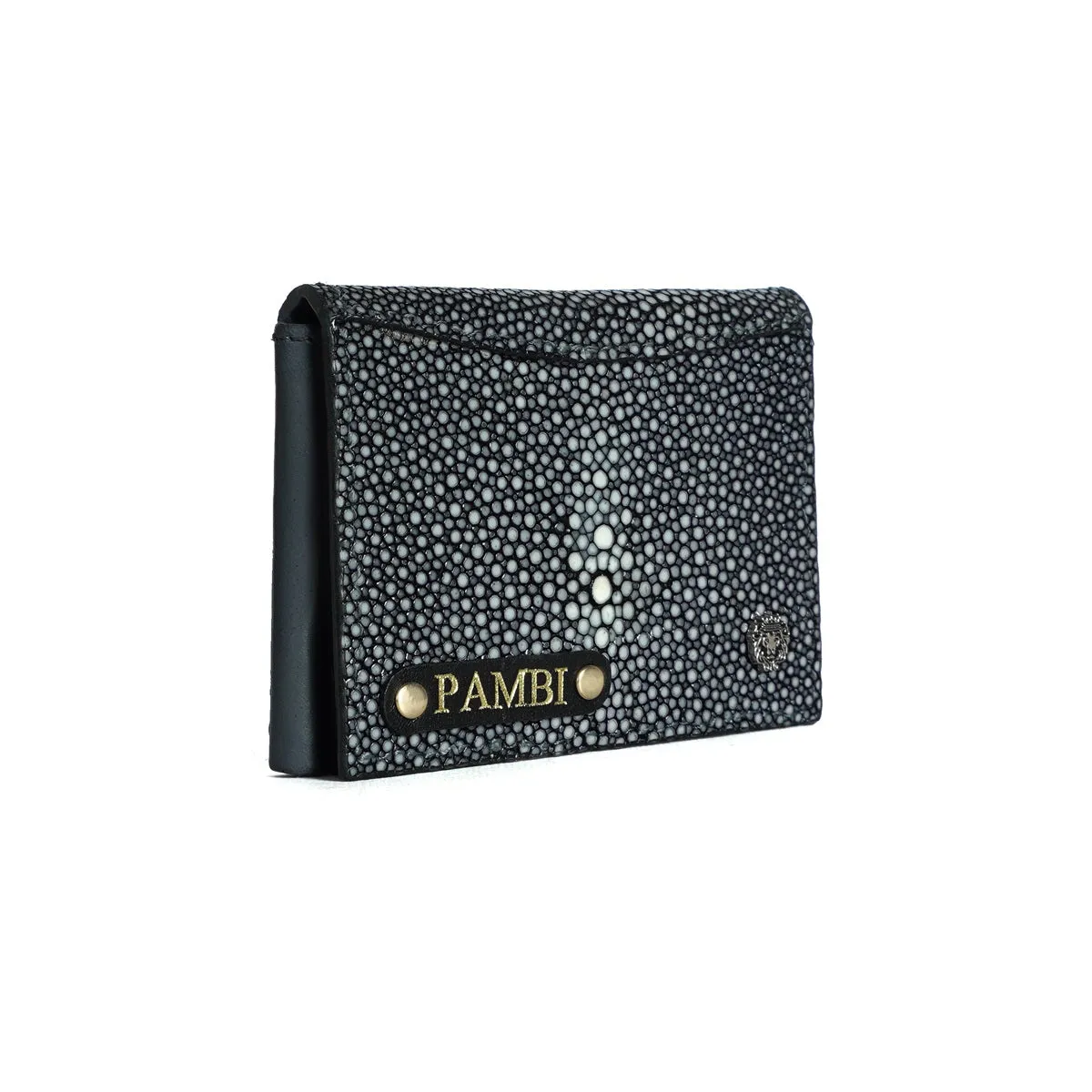 2 IN 1 Multi Slot Bi-Fold Wallet with Customized "PAMBI" Name Initial in Exotic Stingray Fish Leather