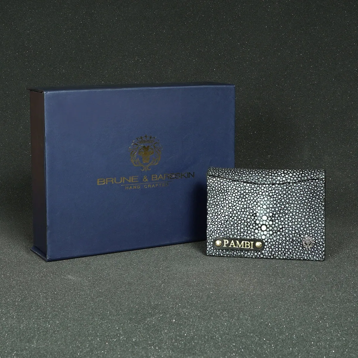 2 IN 1 Multi Slot Bi-Fold Wallet with Customized "PAMBI" Name Initial in Exotic Stingray Fish Leather
