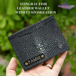 2 IN 1 Multi Slot Bi-Fold Wallet with Customized "PAMBI" Name Initial in Exotic Stingray Fish Leather