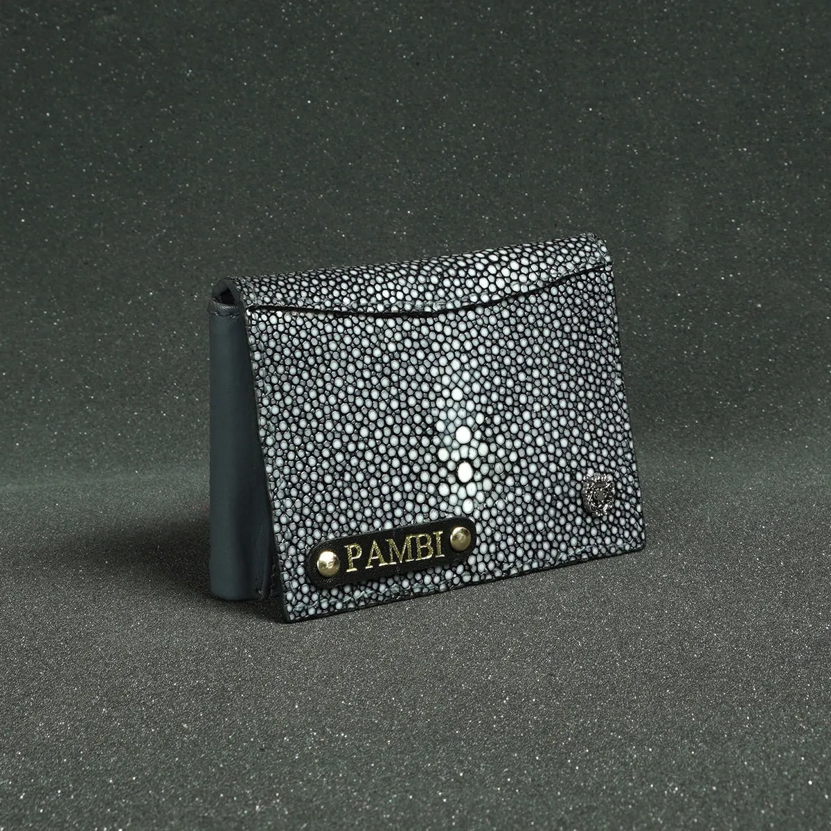 2 IN 1 Multi Slot Bi-Fold Wallet with Customized "PAMBI" Name Initial in Exotic Stingray Fish Leather