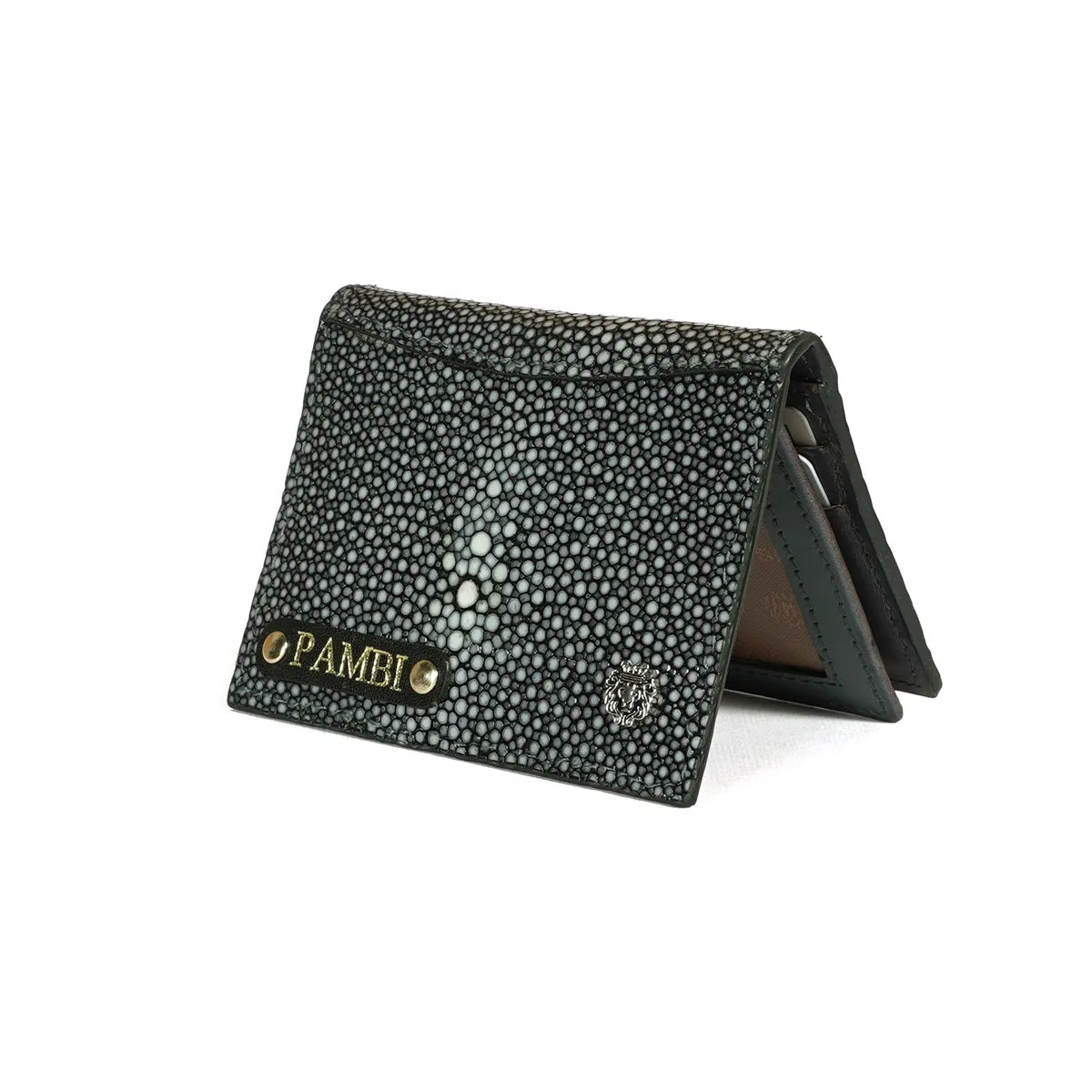 2 IN 1 Multi Slot Bi-Fold Wallet with Customized "PAMBI" Name Initial in Exotic Stingray Fish Leather