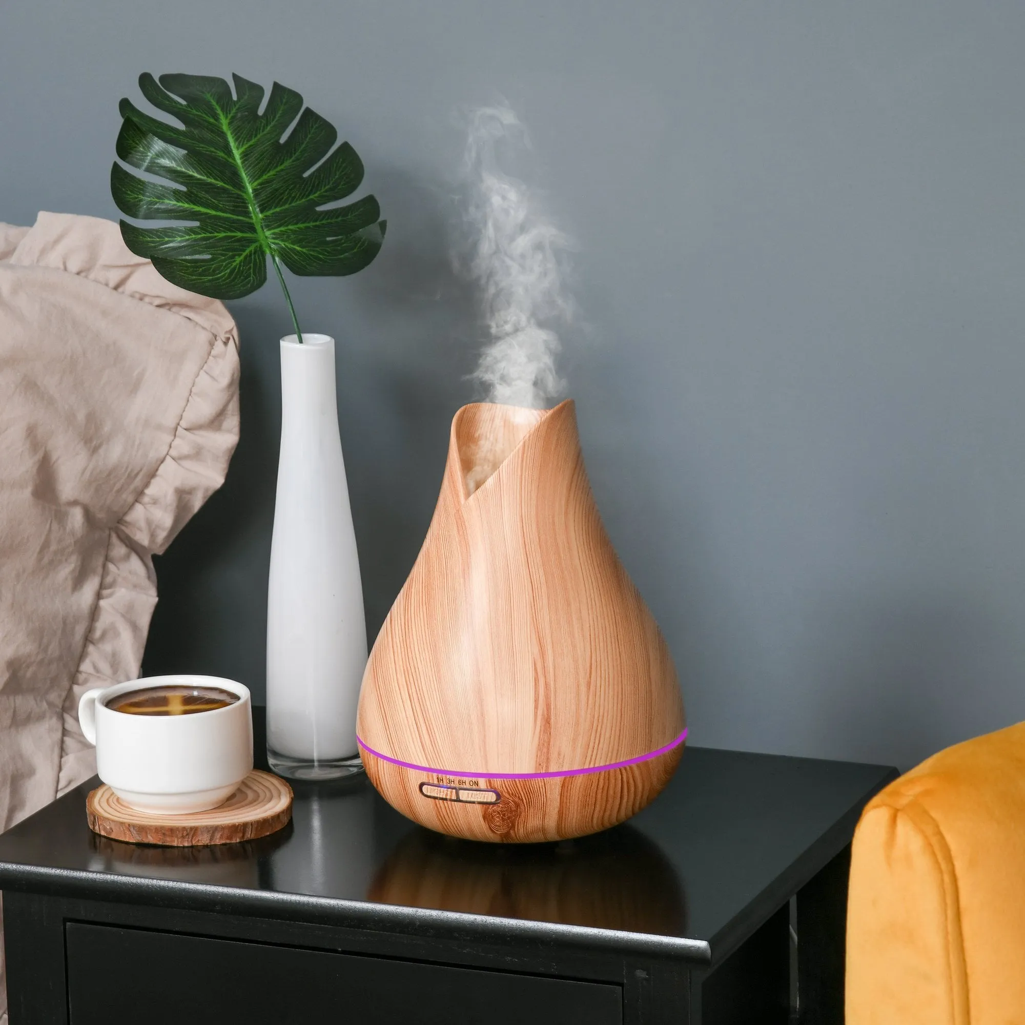 300ml Essential Oil Diffuser for Essential Oils Aromatherapy Diffuser Humidifier with Timer, 7 Colors Lights Changing, USB Connection, Auto-off for Home and Office, Wood Effect Brown & Water w/ Timer Auto Shutdown