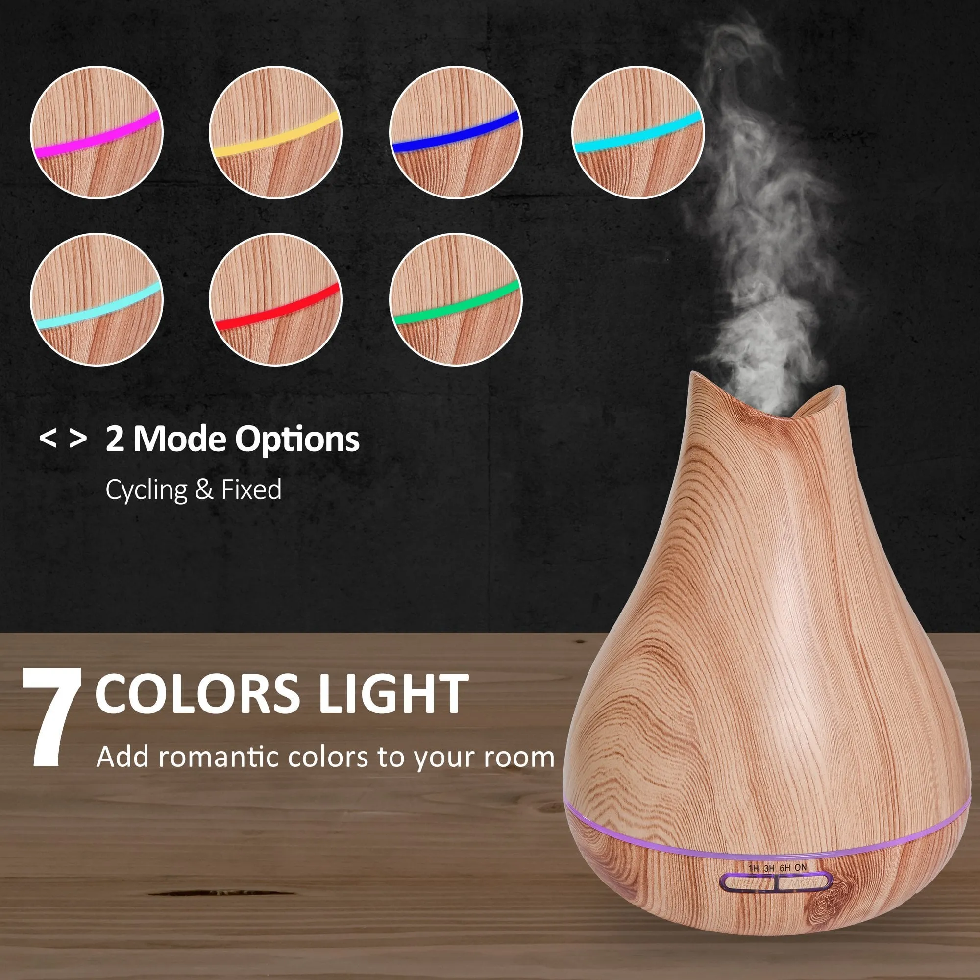300ml Essential Oil Diffuser for Essential Oils Aromatherapy Diffuser Humidifier with Timer, 7 Colors Lights Changing, USB Connection, Auto-off for Home and Office, Wood Effect Brown & Water w/ Timer Auto Shutdown
