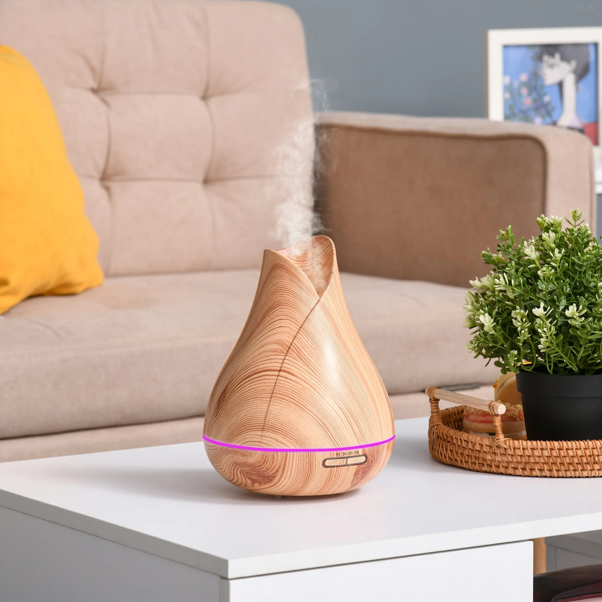 300ml Essential Oil Diffuser for Essential Oils Aromatherapy Diffuser Humidifier with Timer, 7 Colors Lights Changing, USB Connection, Auto-off for Home and Office, Wood Effect Brown & Water w/ Timer Auto Shutdown