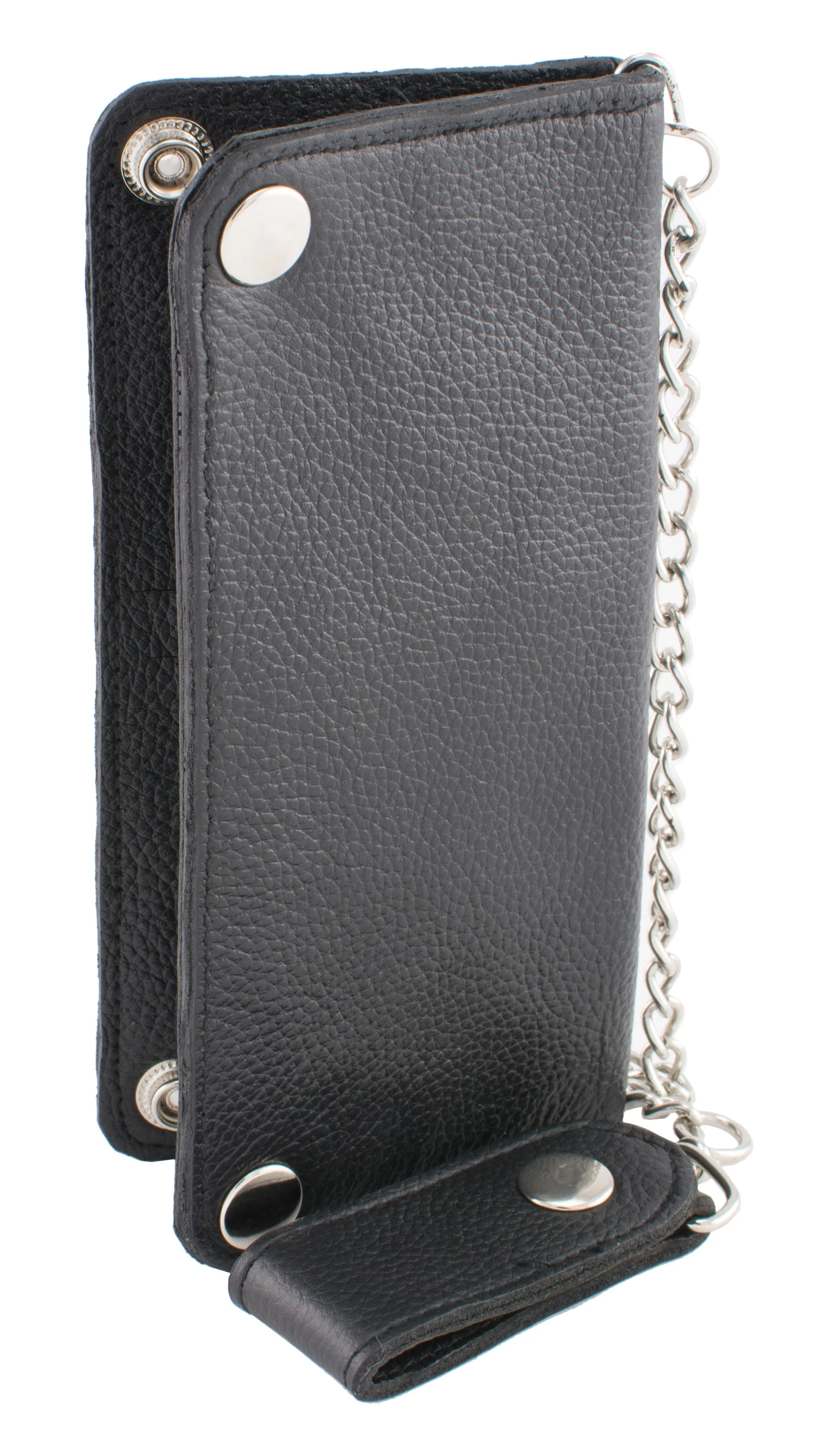 (7X3.5) Men's Bi-Fold Long Wallet w/ Steel Chain