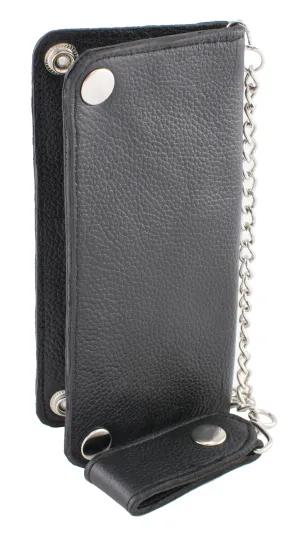 (7X3.5) Men's Bi-Fold Long Wallet w/ Steel Chain