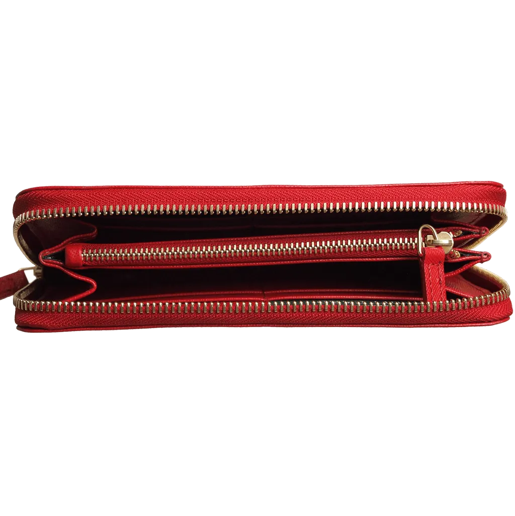 8 Credit Card Saffiano Zip Around Wallet Red