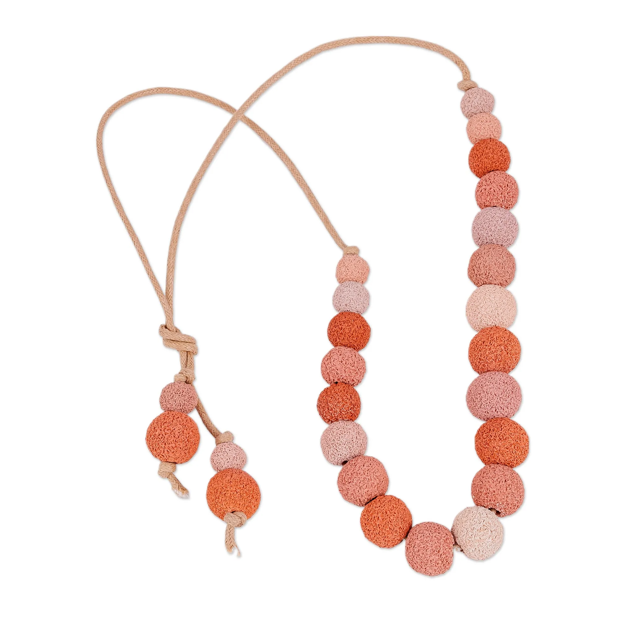 Adjustable Orange and Pink Ceramic Beaded Choker Necklace - Sweetness at Sunrise | NOVICA