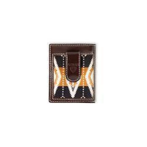 Ariat Brown Magnetic Money Clip with Brown Southwestern Fabric Inlay