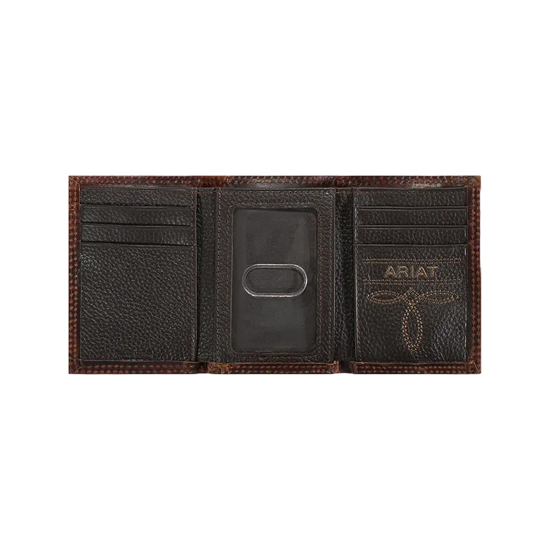 Ariat® Men's Brown Center Bump Shield Trifold Wallet A3550102