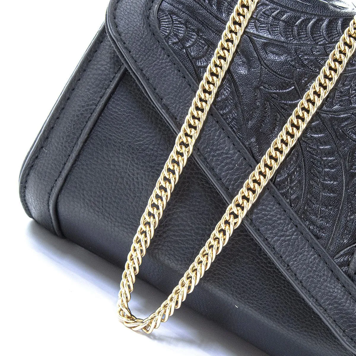 Atmosphere Floral Flap Clutches Leather Black Colour For Women