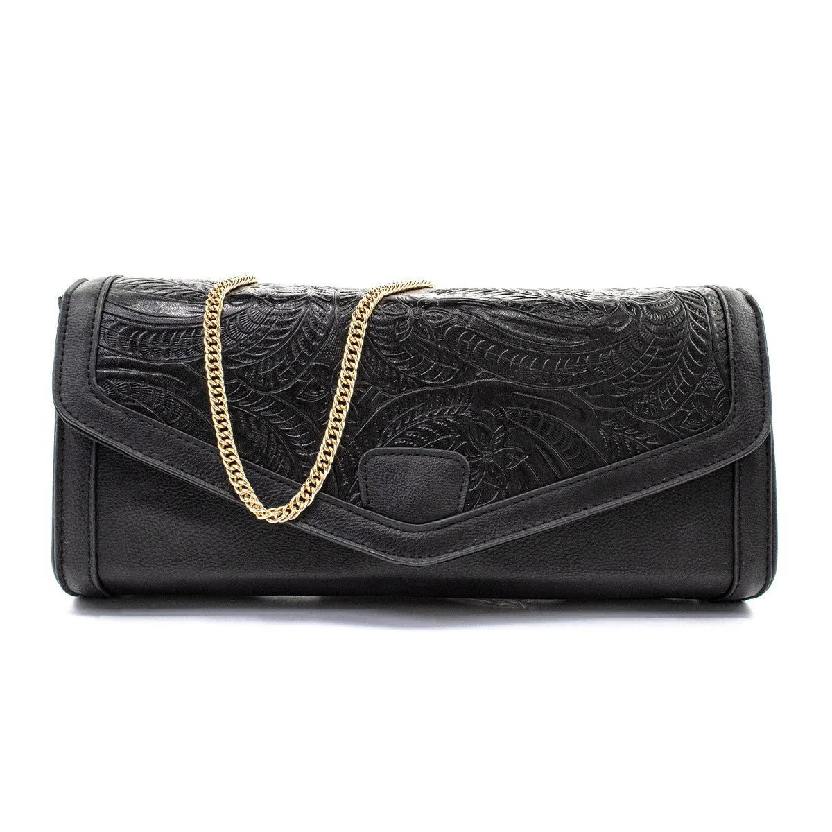 Atmosphere Floral Flap Clutches Leather Black Colour For Women