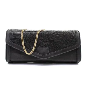 Atmosphere Floral Flap Clutches Leather Black Colour For Women