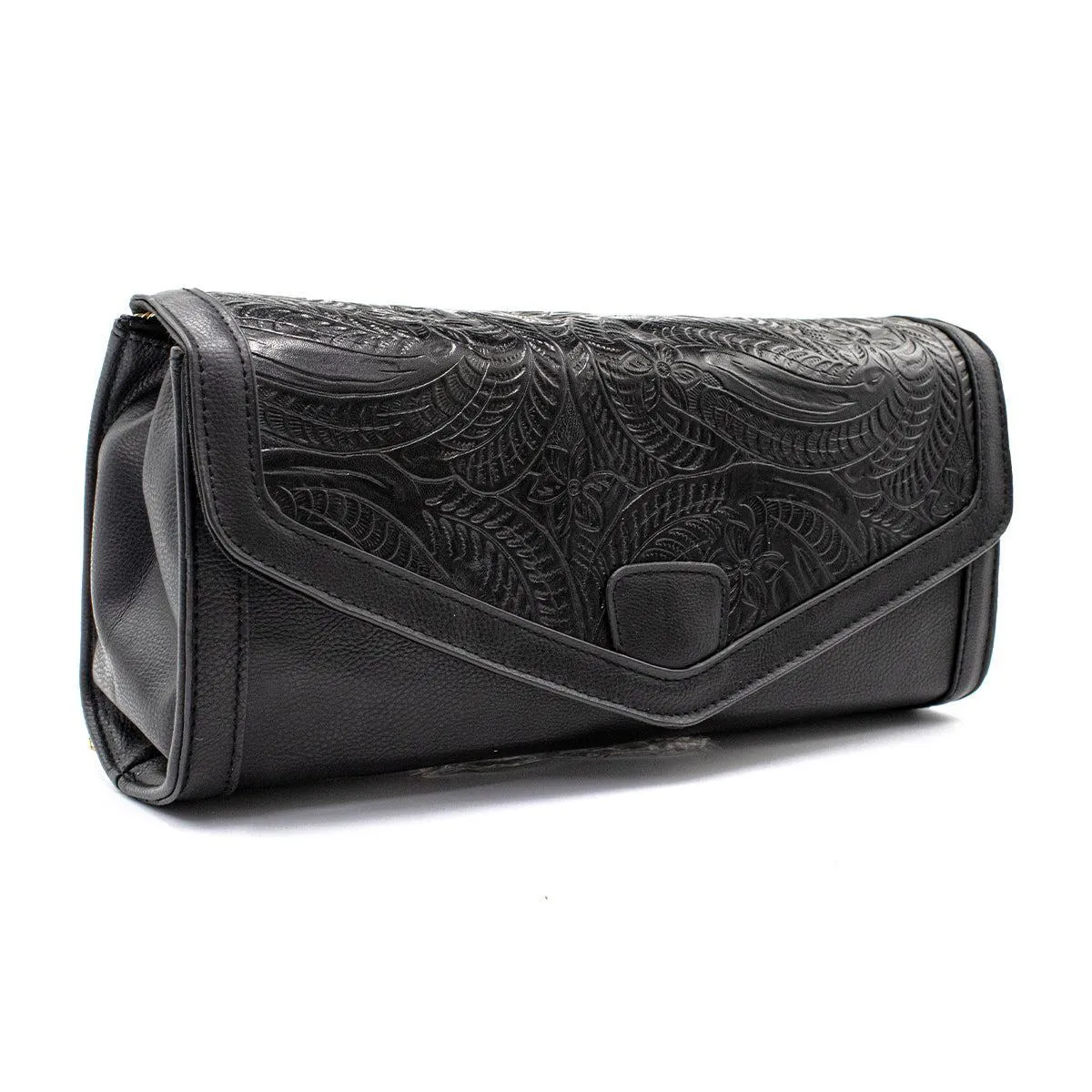 Atmosphere Floral Flap Clutches Leather Black Colour For Women