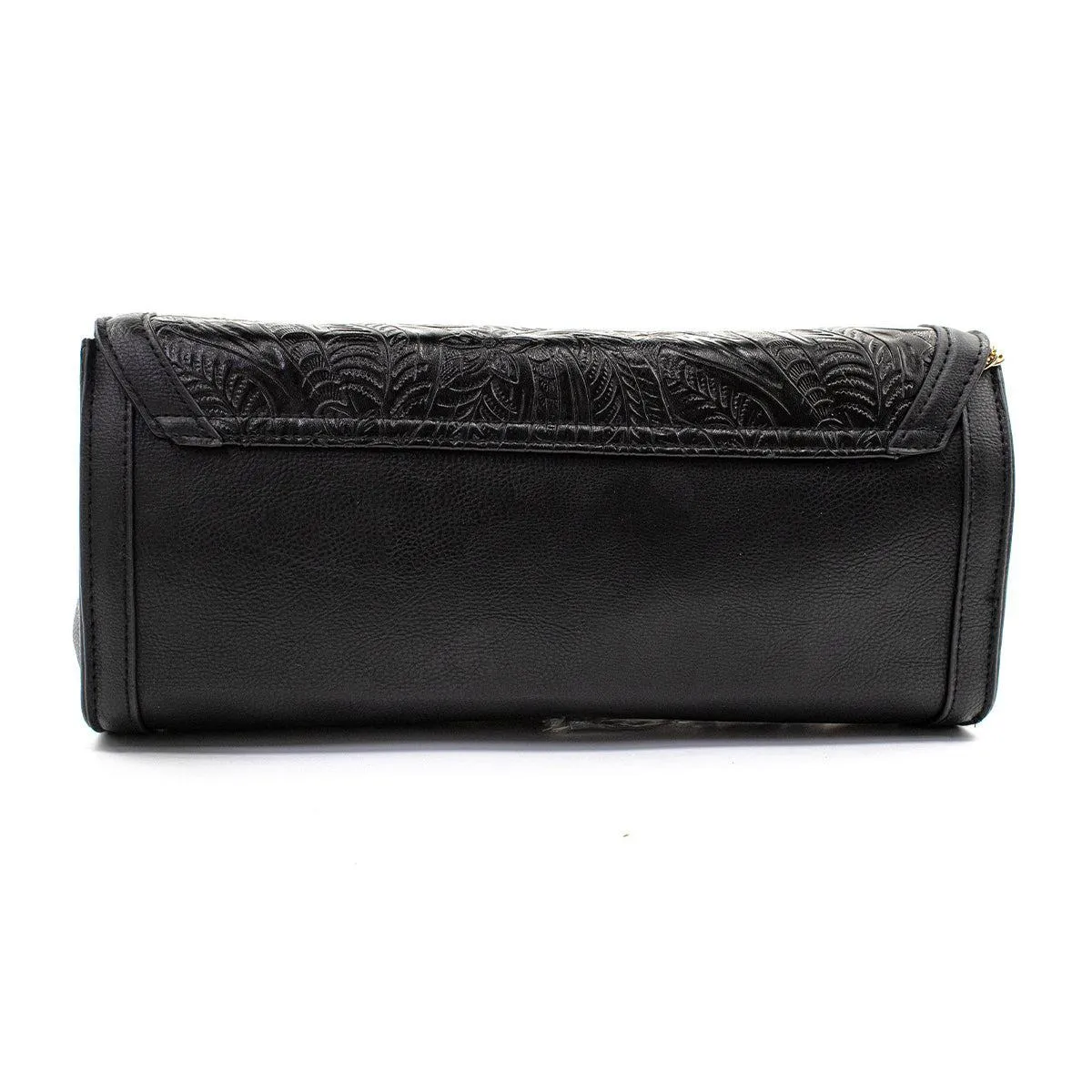 Atmosphere Floral Flap Clutches Leather Black Colour For Women