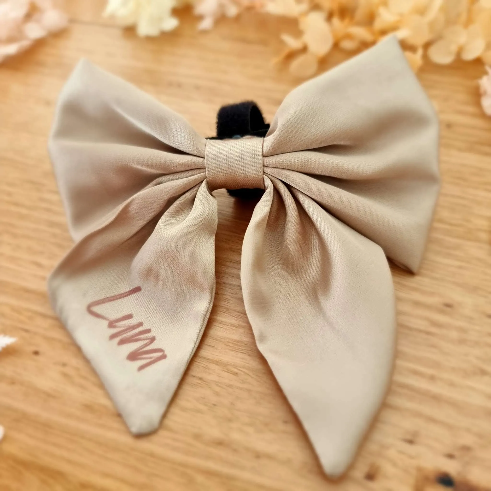 Beige satin sailor dog bow tie