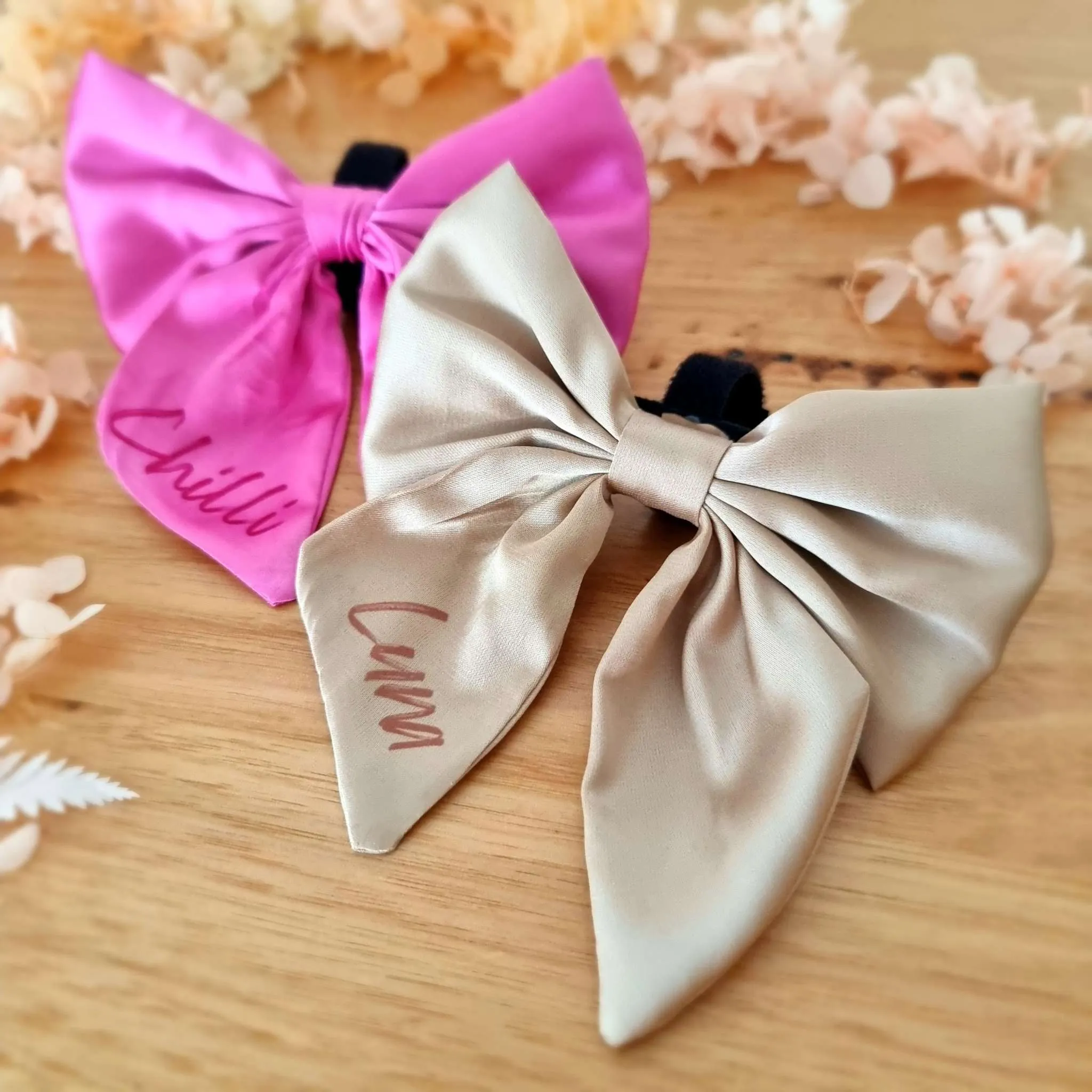 Beige satin sailor dog bow tie