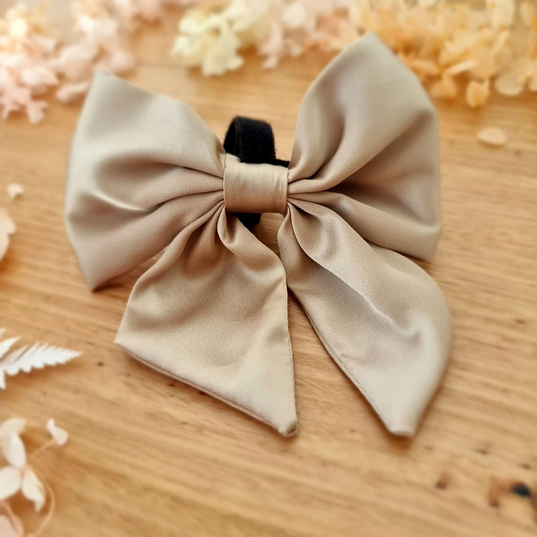 Beige satin sailor dog bow tie