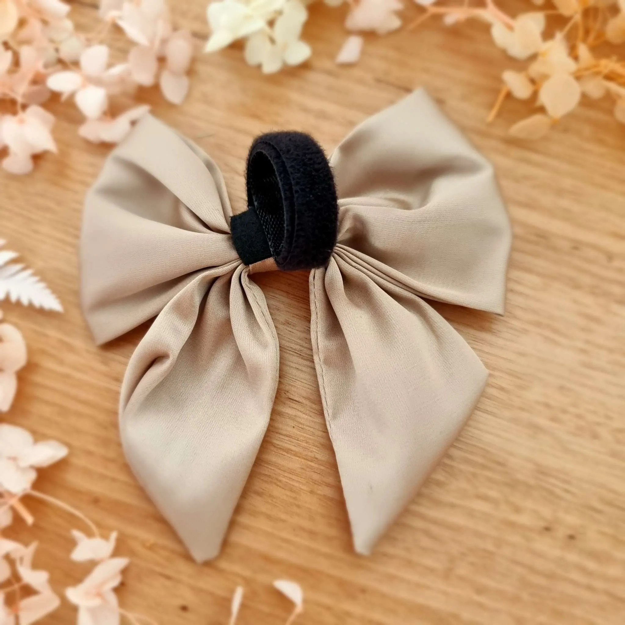 Beige satin sailor dog bow tie