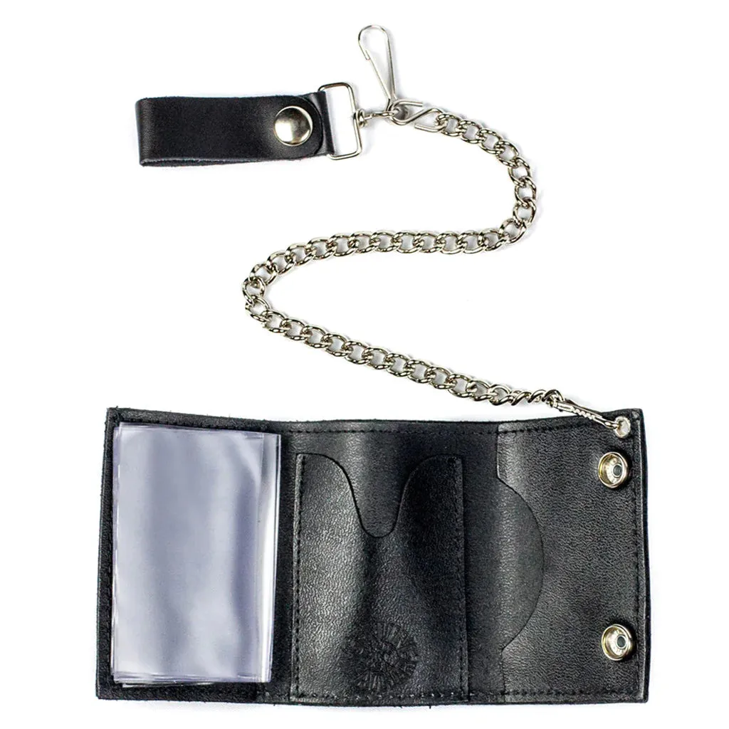 Black Leather Tri-Fold Wallet w/ Red Anarchy Symbol Detail
