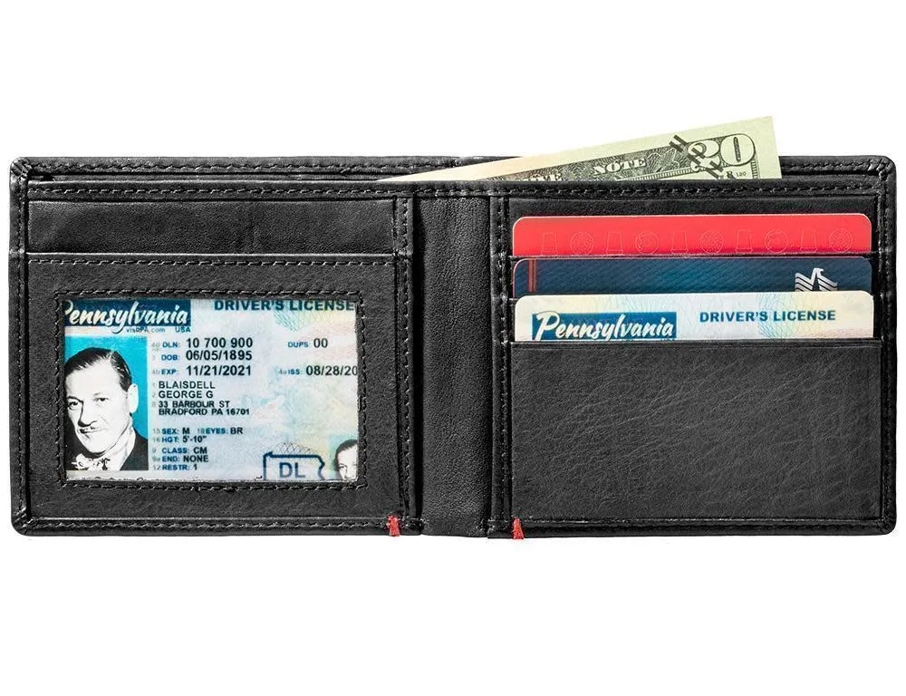 Black Leather Wallet- Zippo 1932 Metal Plate Design