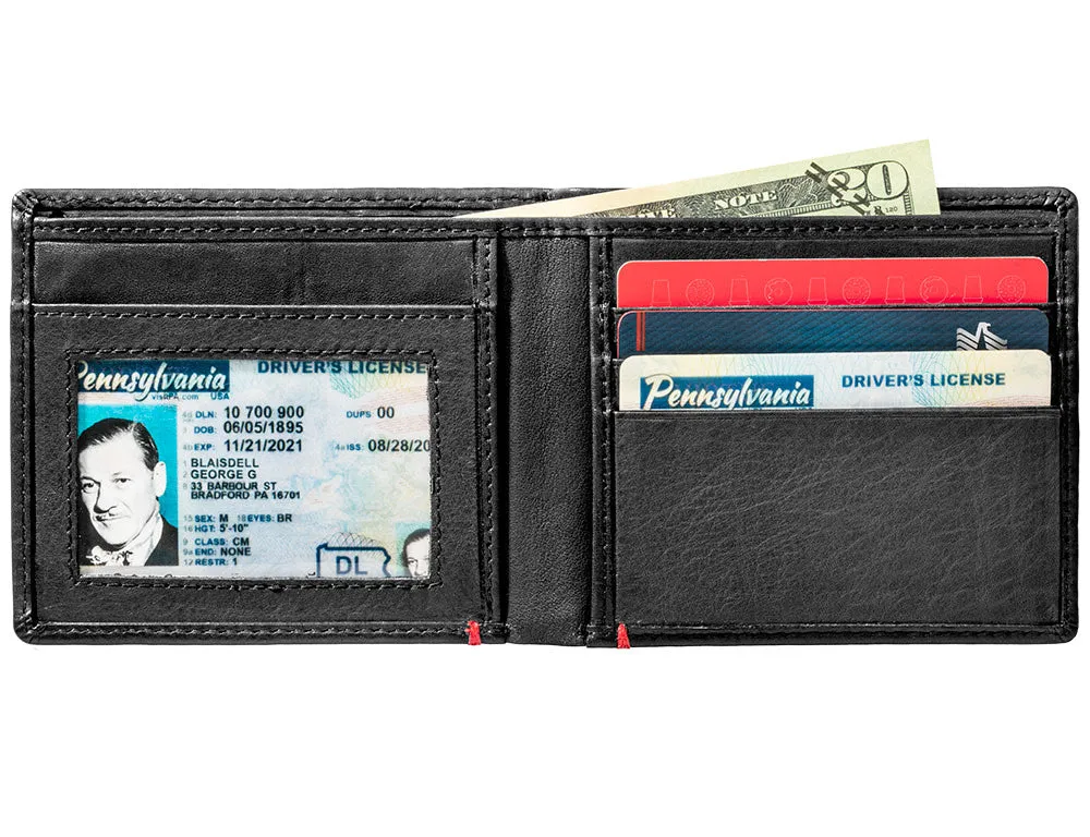 Black Leather Wallet- Zippo 1932 Metal Plate Design