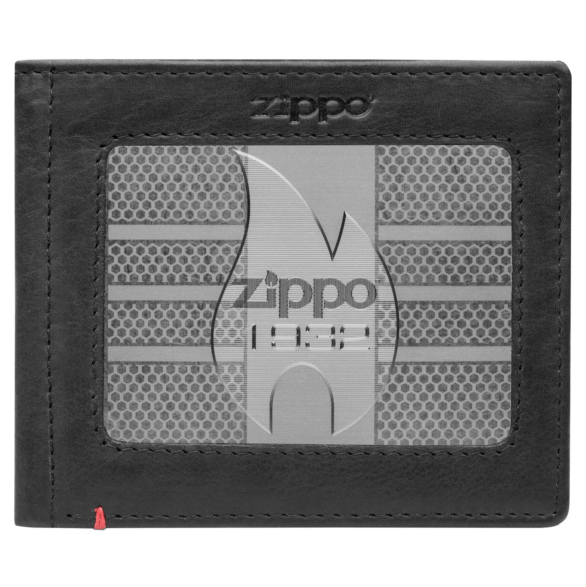 Black Leather Wallet- Zippo 1932 Metal Plate Design