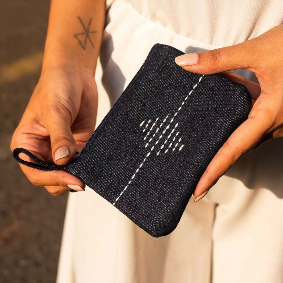 Black - Upcycled Kantha Hand Embroidered Wallet With Coin Pouch
