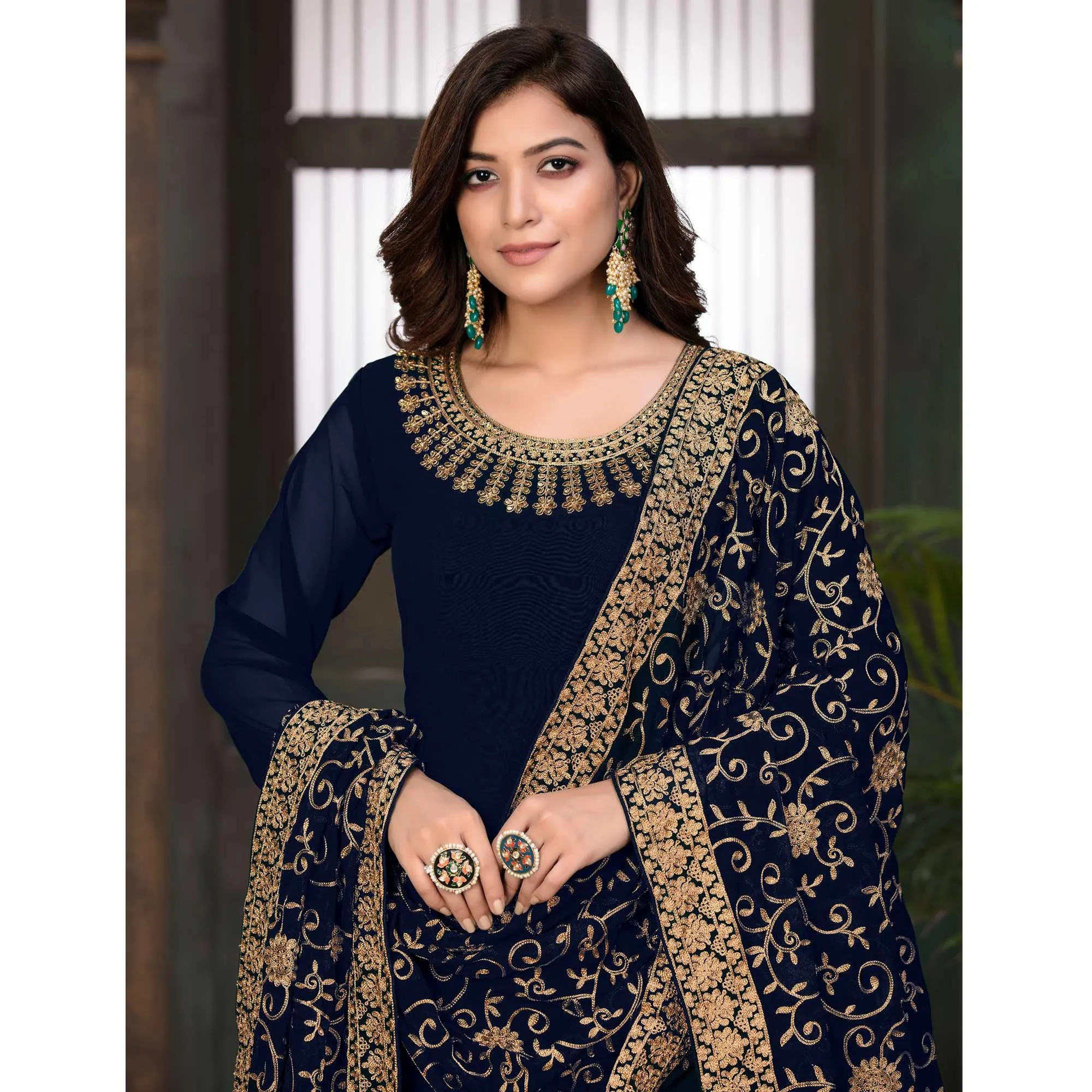 Blue Partywear Embroidered Georgette Anarkali Suit