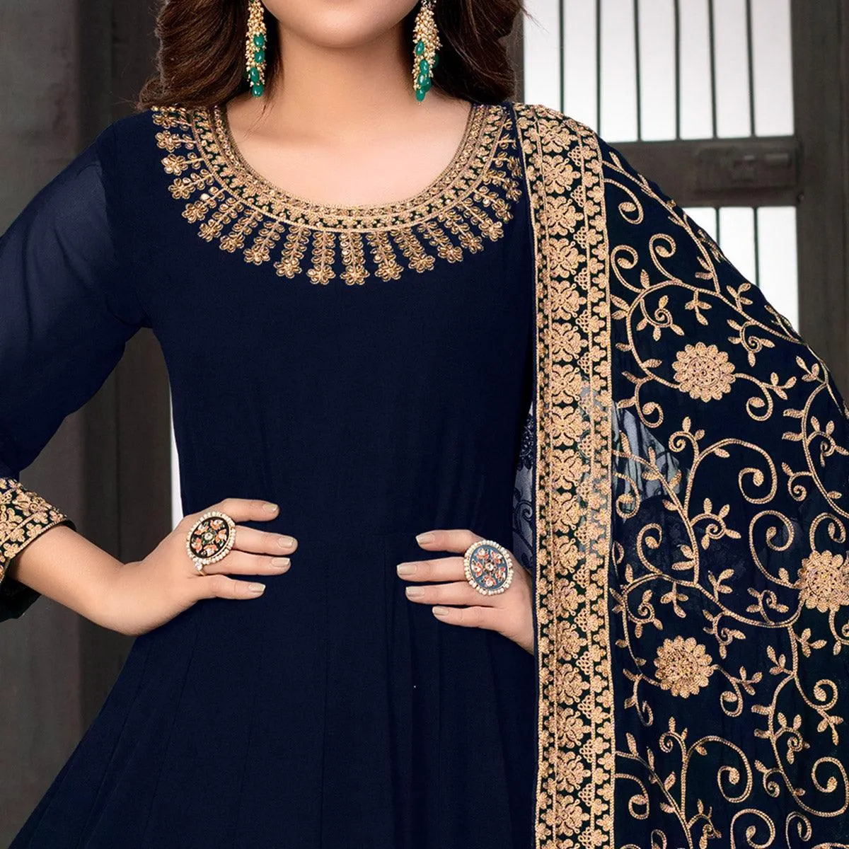 Blue Partywear Embroidered Georgette Anarkali Suit