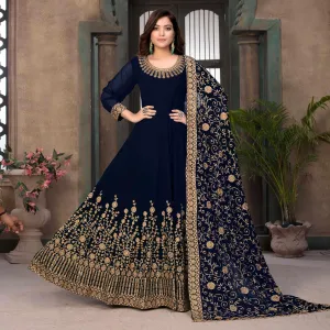 Blue Partywear Embroidered Georgette Anarkali Suit