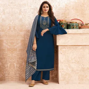 Blue Partywear Embroidered Jaam Silk Suit
