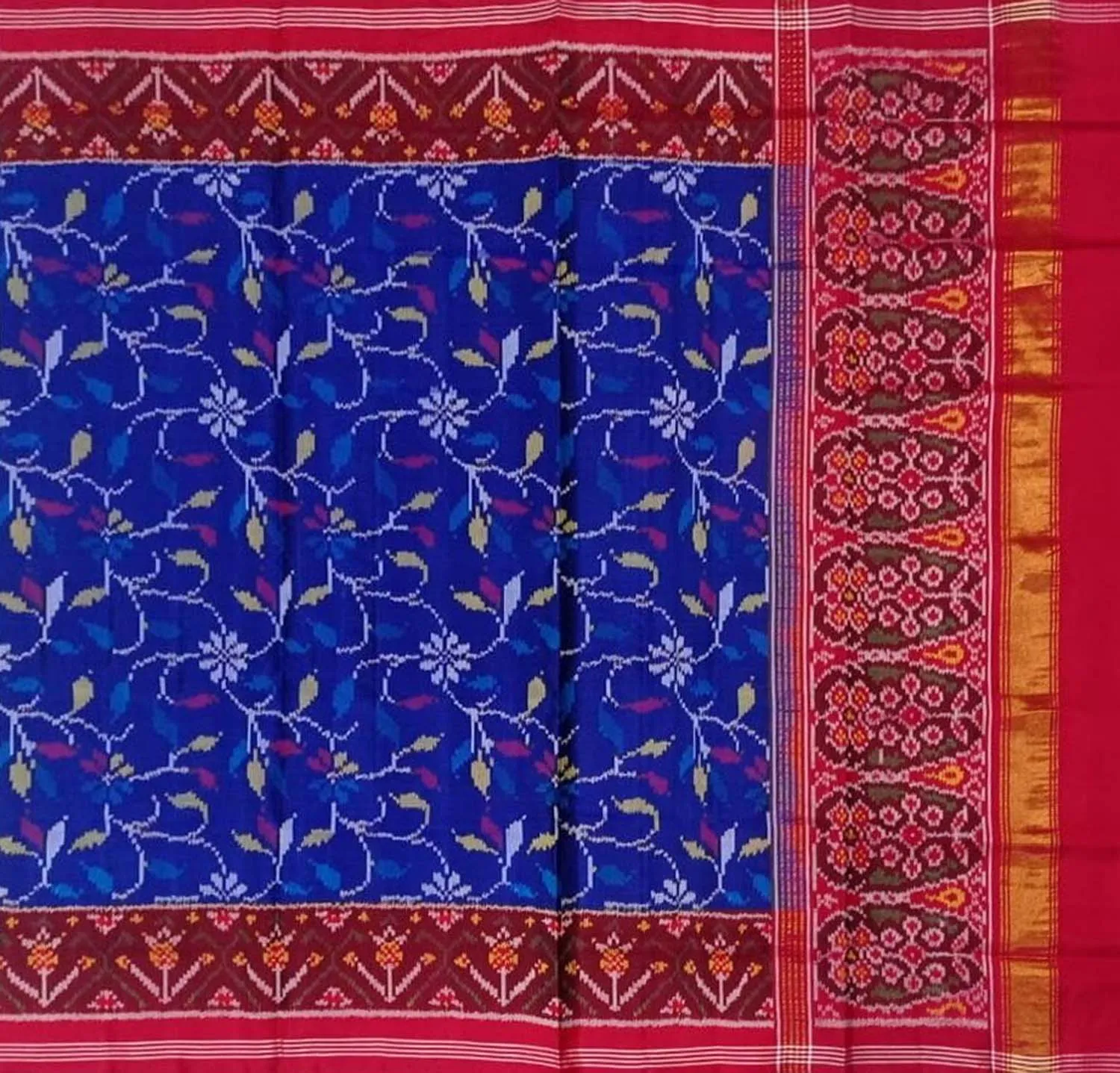 Blue Silk Patola Handloom Dupatta: Exquisite Semi Patan Design