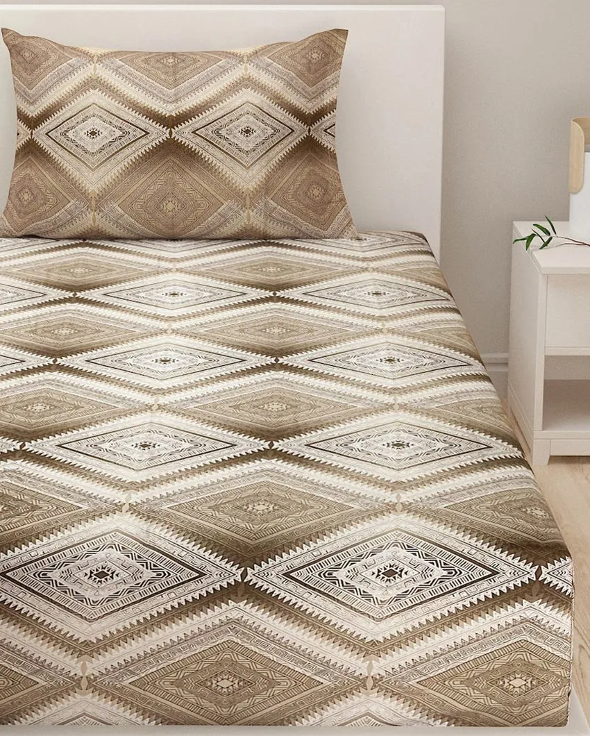 Brown Ananda Cotton Single Bedsheet With Pillow Cover | 90 x 60 inches