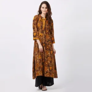 Brown Geometric Printed Rayon Kurti