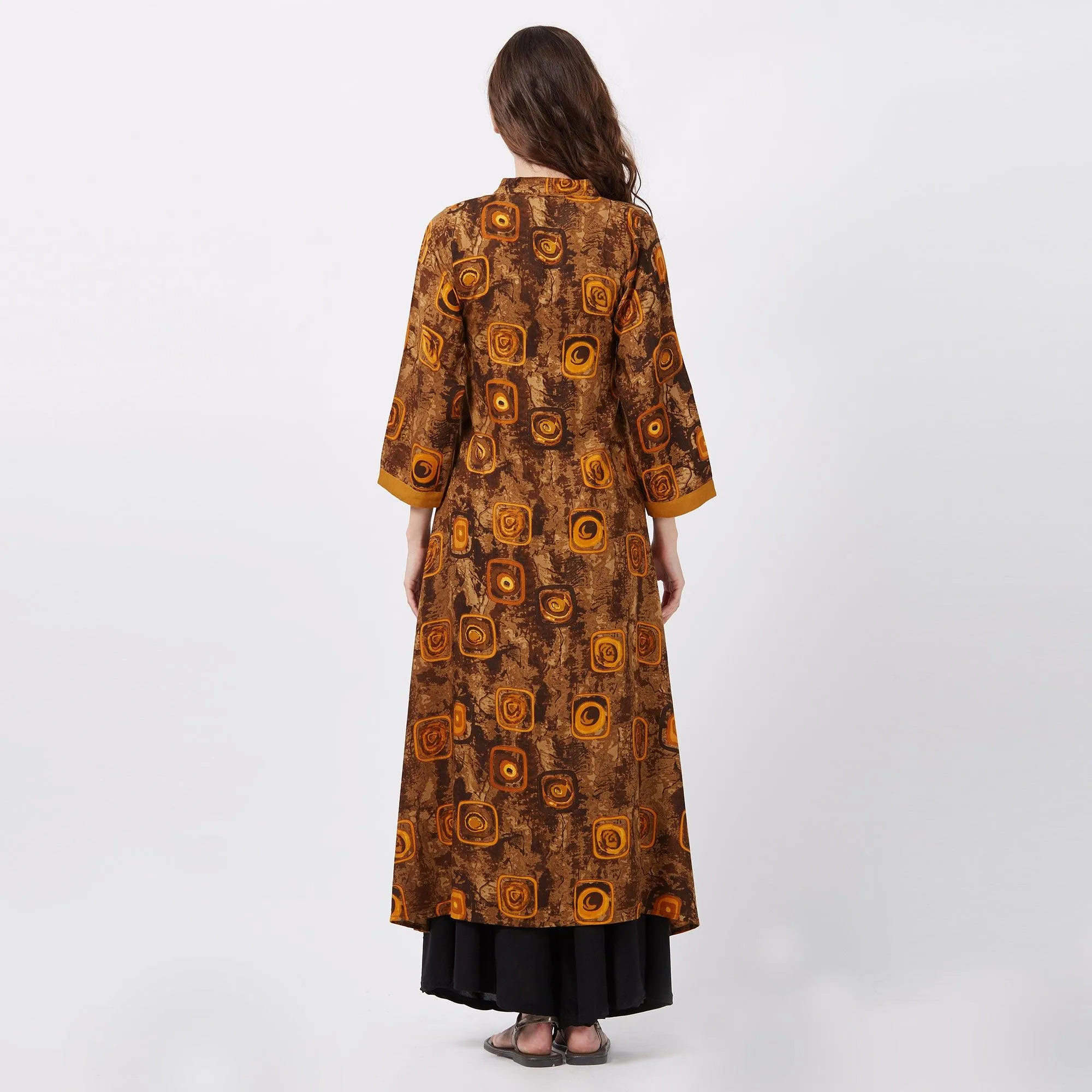 Brown Geometric Printed Rayon Kurti