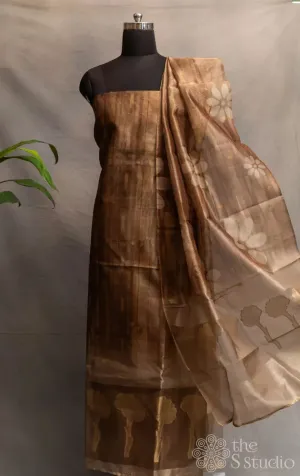 Brown tissue salwar set with golden jamdani weaving