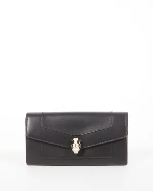 Bulgari Black Leather Serpenti Continental Wallet