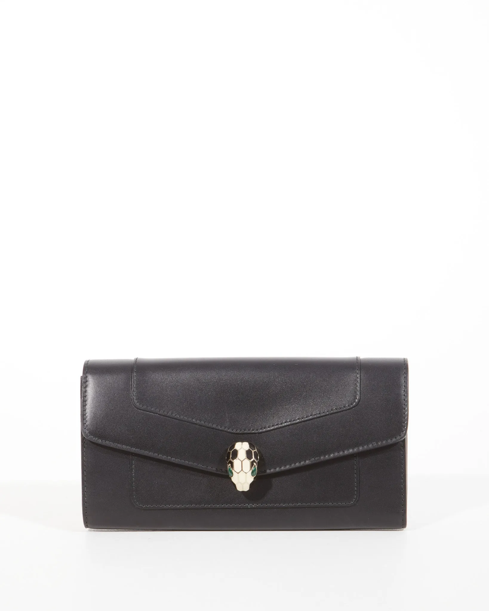 Bulgari Black Leather Serpenti Continental Wallet