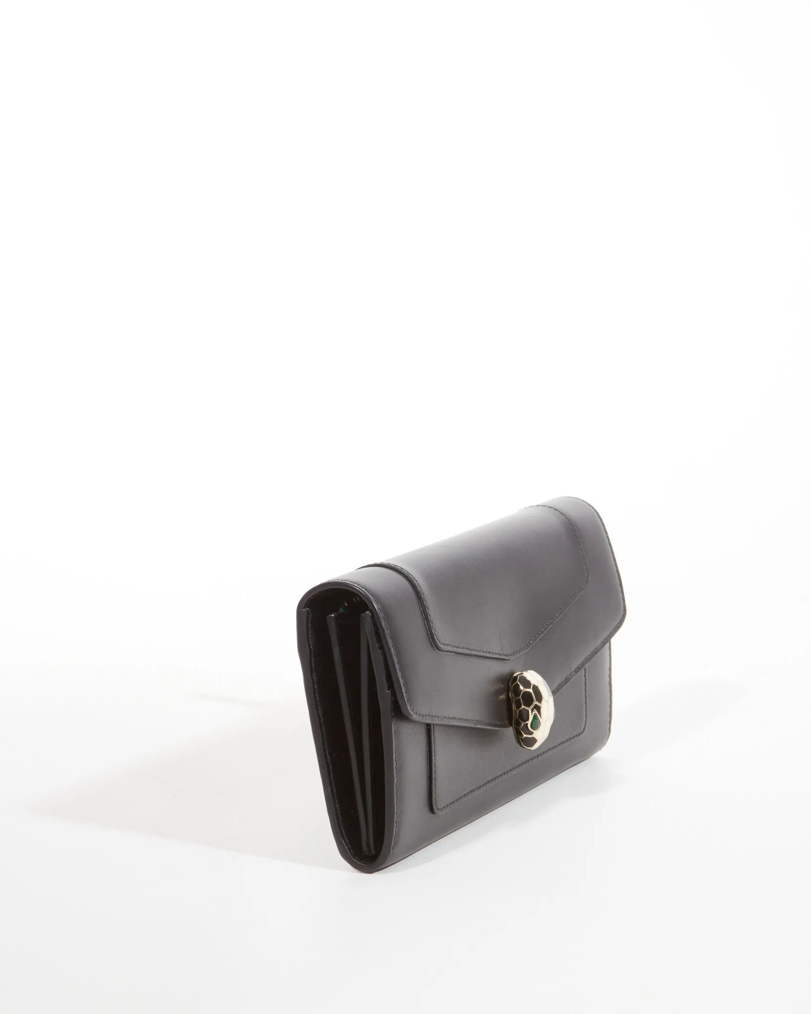 Bulgari Black Leather Serpenti Continental Wallet