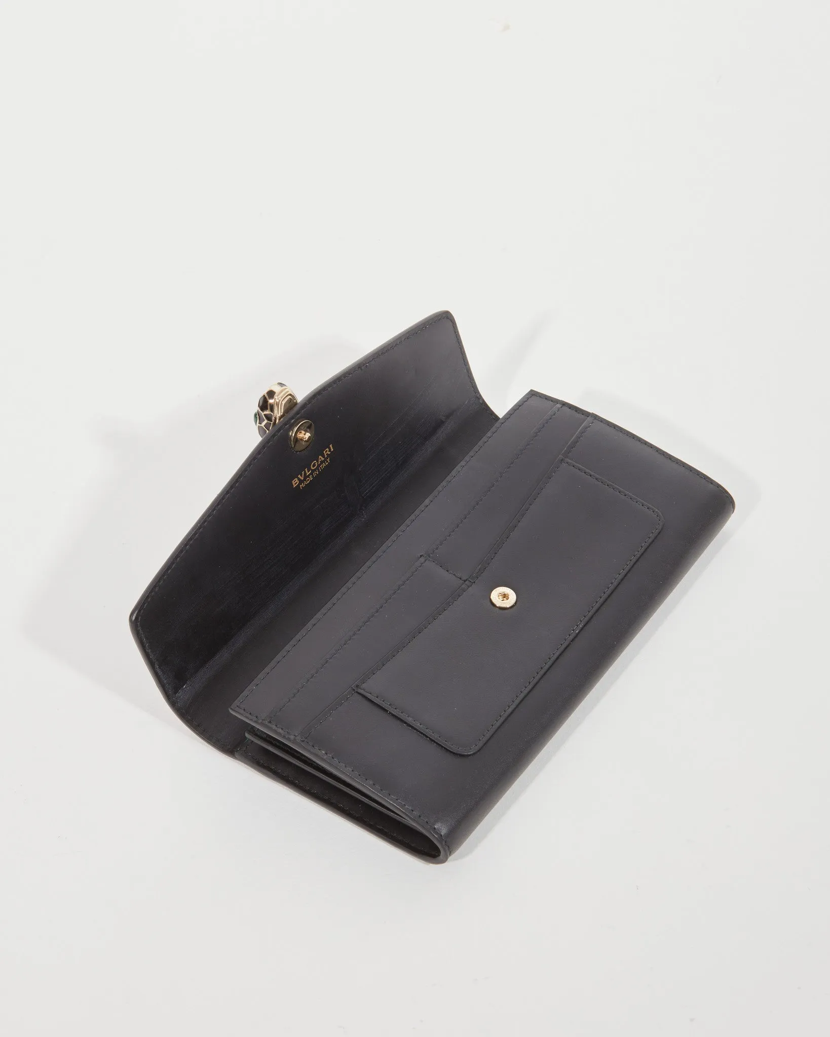 Bulgari Black Leather Serpenti Continental Wallet
