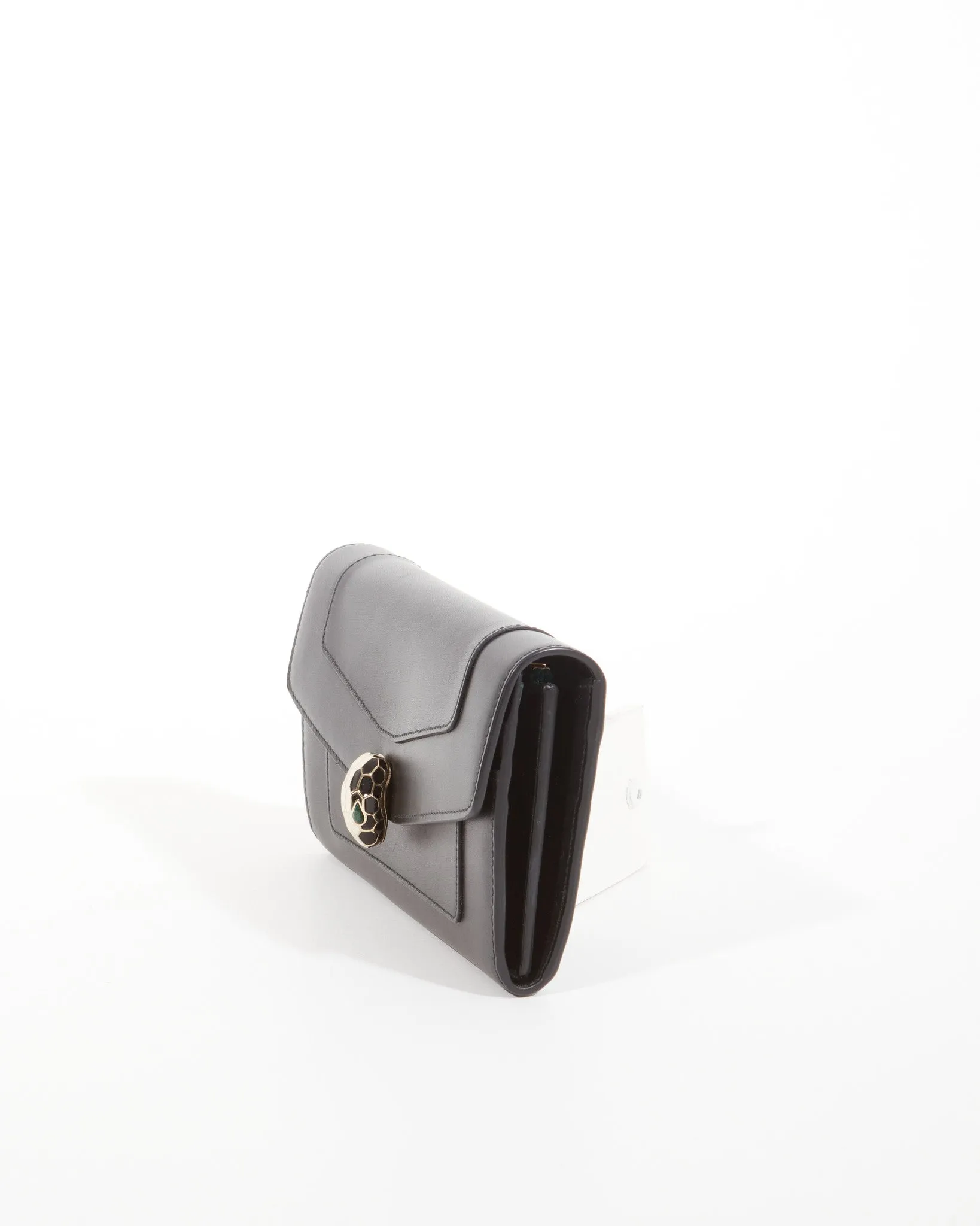 Bulgari Black Leather Serpenti Continental Wallet