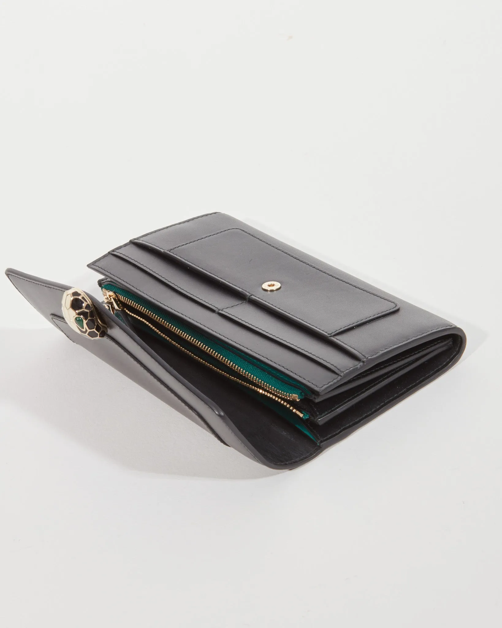 Bulgari Black Leather Serpenti Continental Wallet