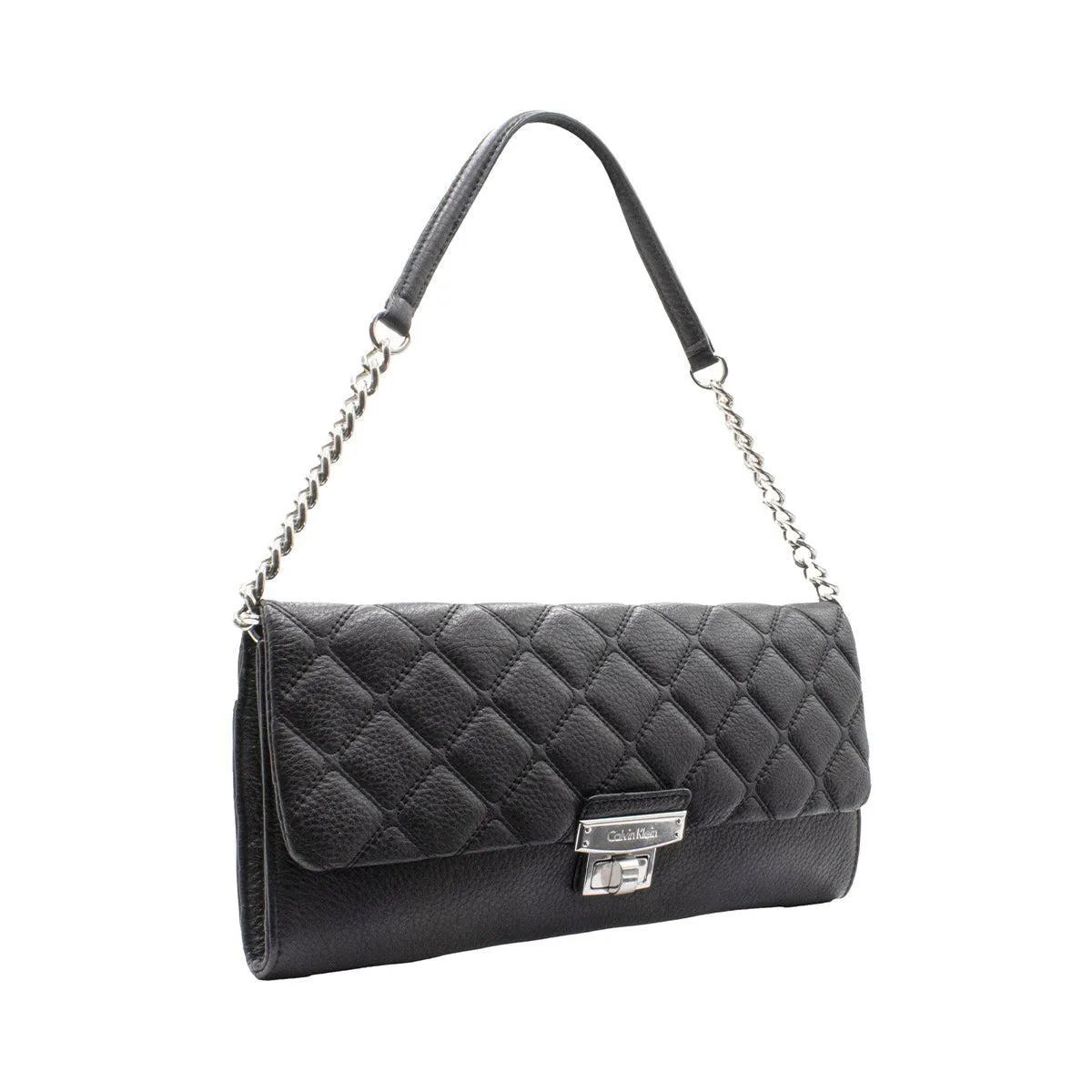 Calvin Klein Quilted Flap Shoulder Bags Leather Black Colour For Women