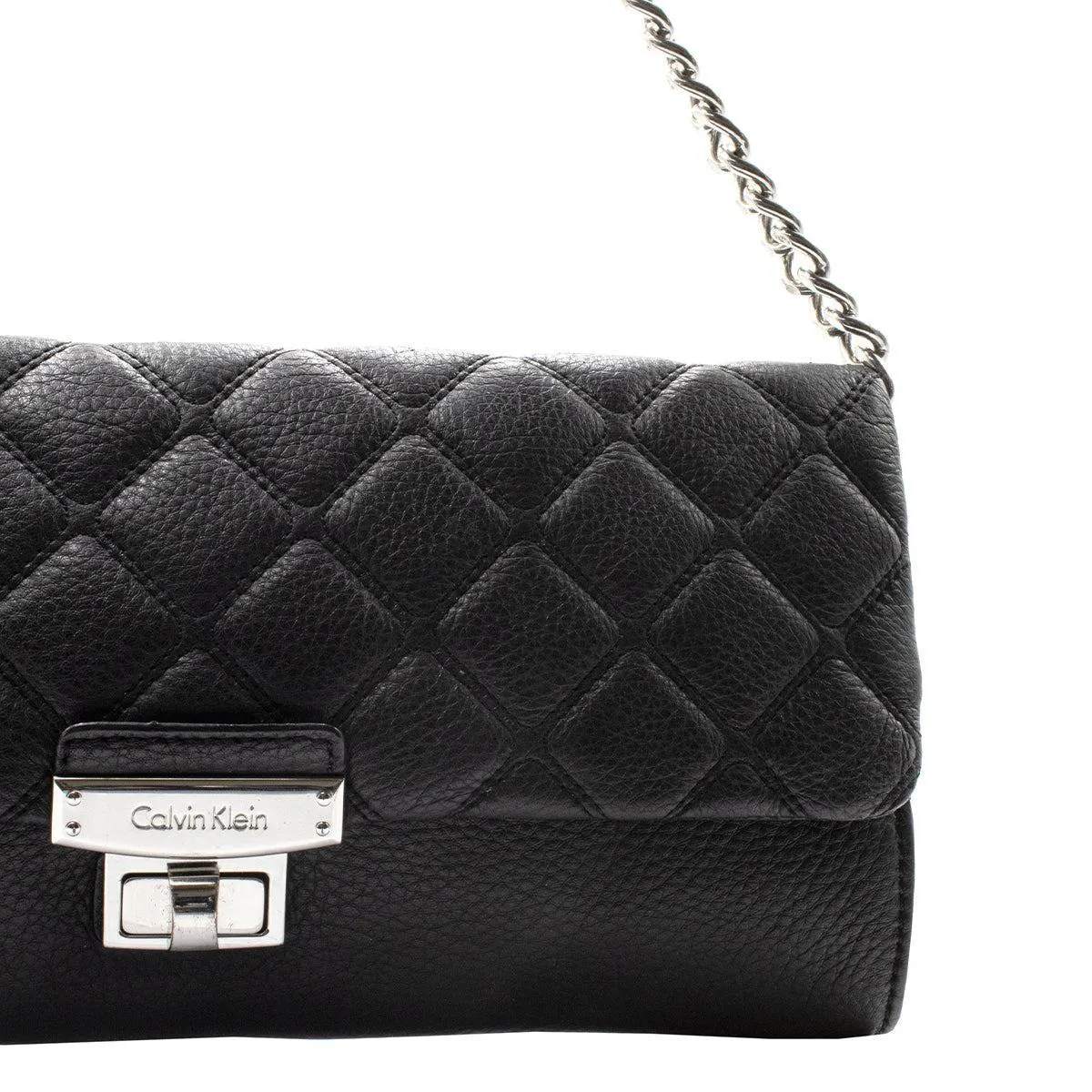 Calvin Klein Quilted Flap Shoulder Bags Leather Black Colour For Women