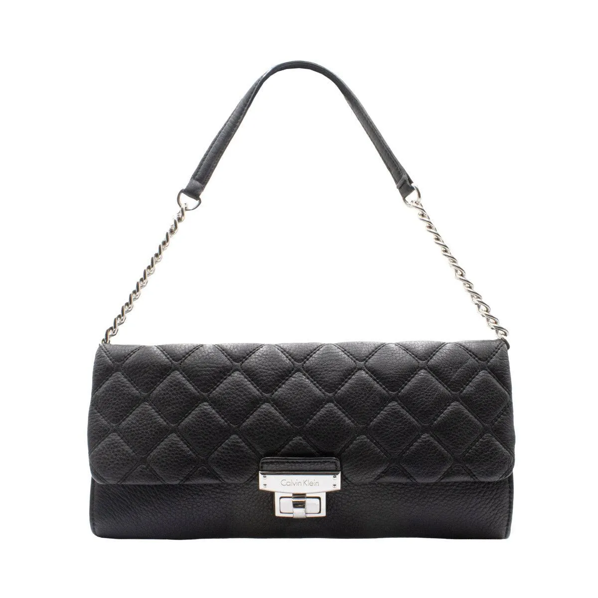 Calvin Klein Quilted Flap Shoulder Bags Leather Black Colour For Women