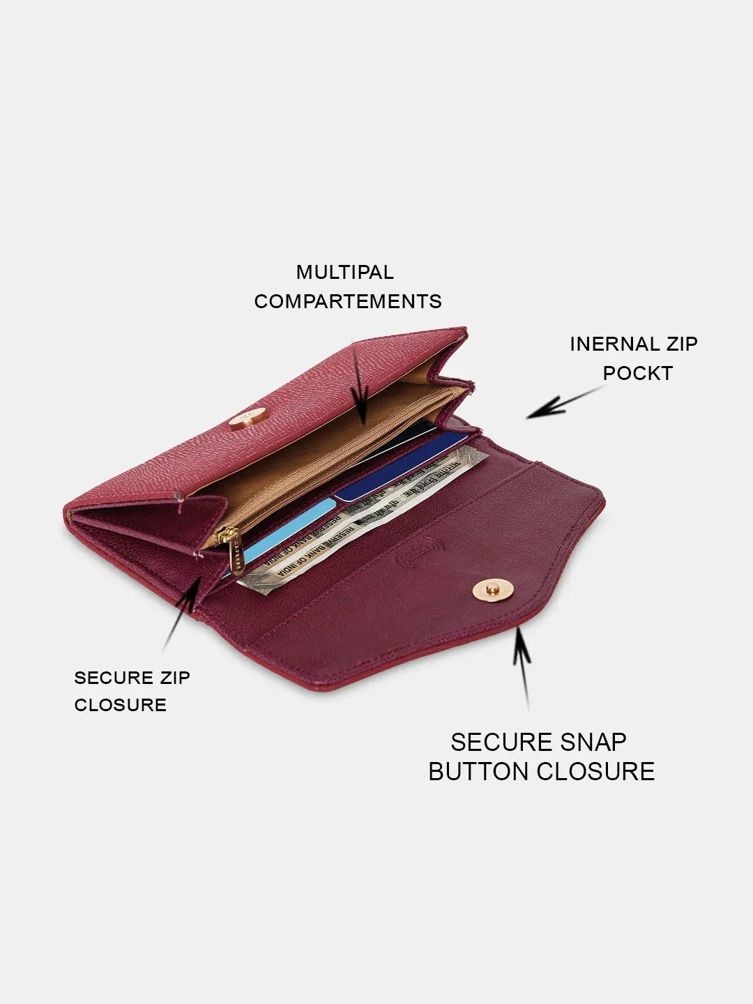 Caprese Ingrid Flapover Wallet Large Maroon