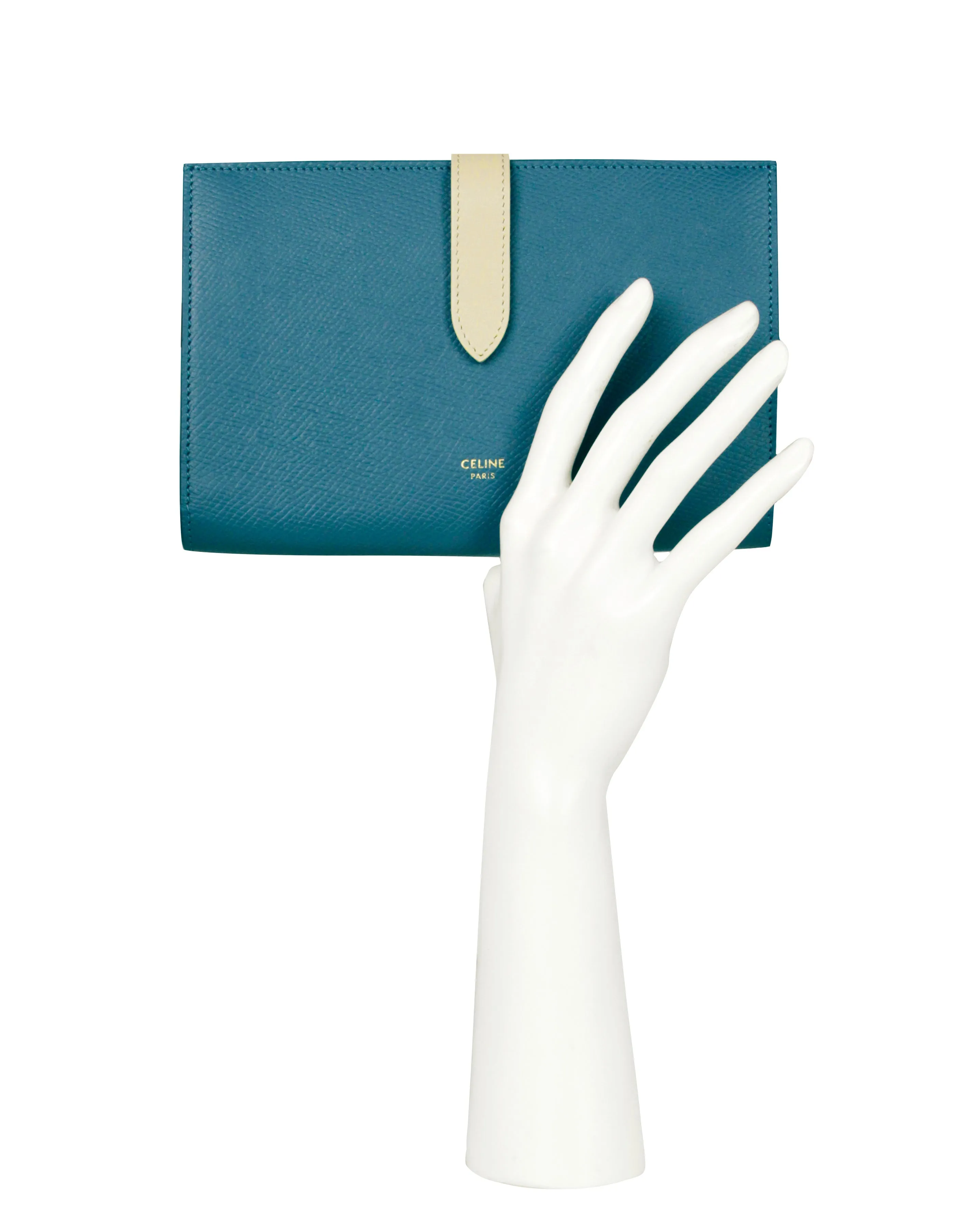 Celine Blue/Beige Calfskin Large Multifunction Snap Wallet