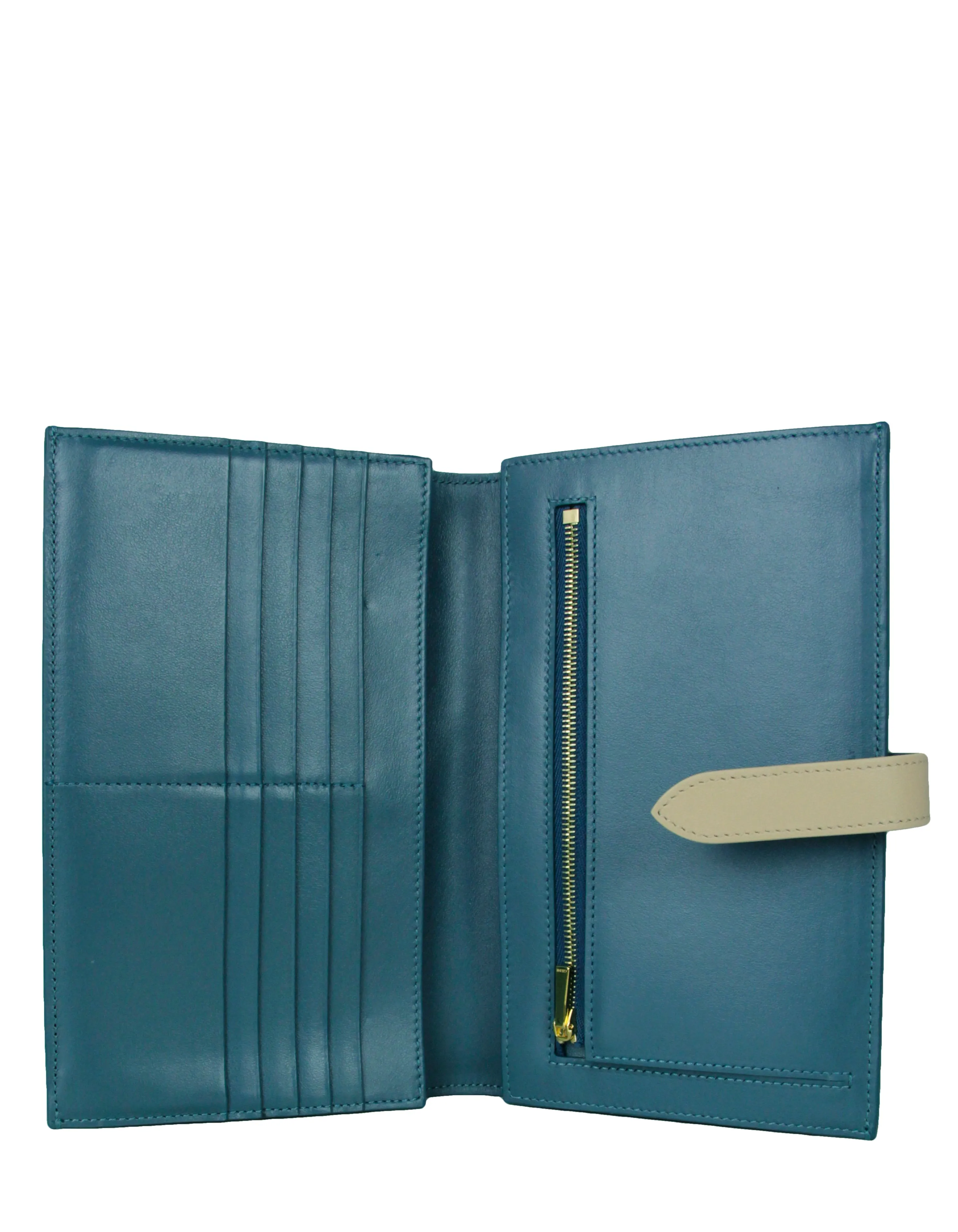 Celine Blue/Beige Calfskin Large Multifunction Snap Wallet
