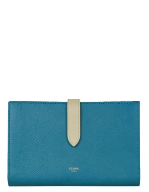 Celine Blue/Beige Calfskin Large Multifunction Snap Wallet